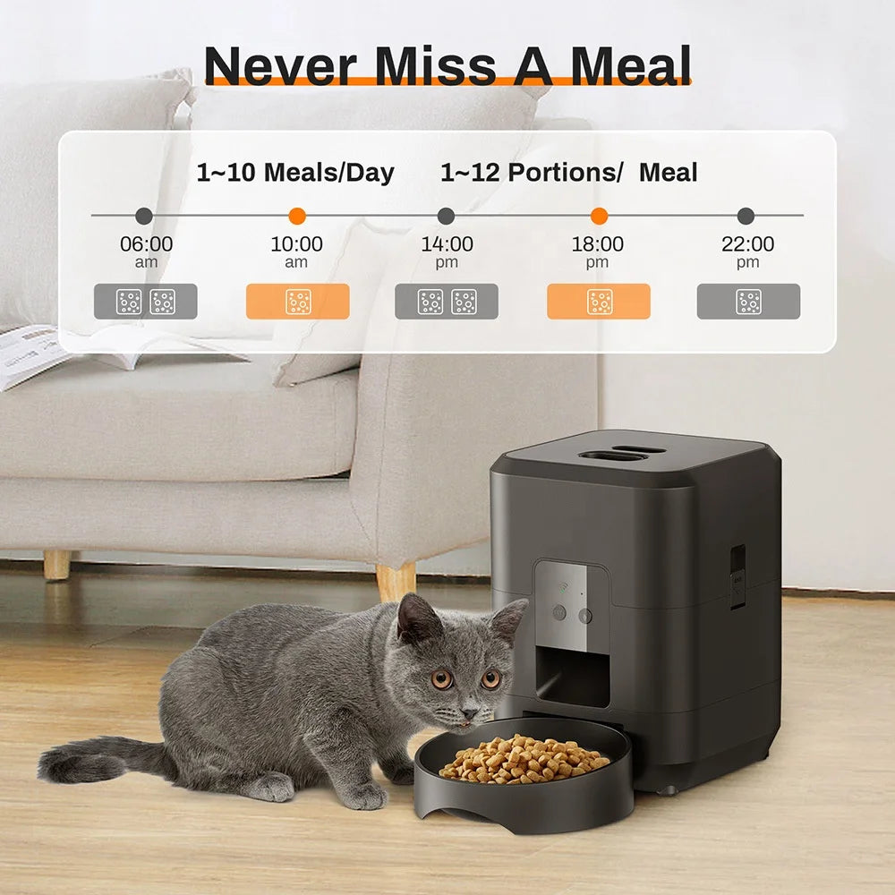 Distributeur de croquettes connecté avec bol en inox amovible