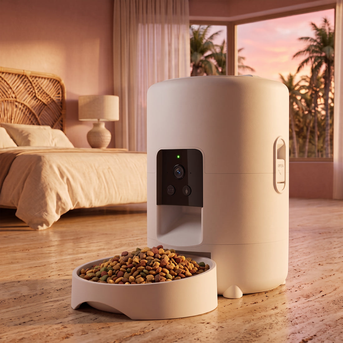 Croqeo Vision+ blanc, distributeur de croquettes connecté avec caméra HD